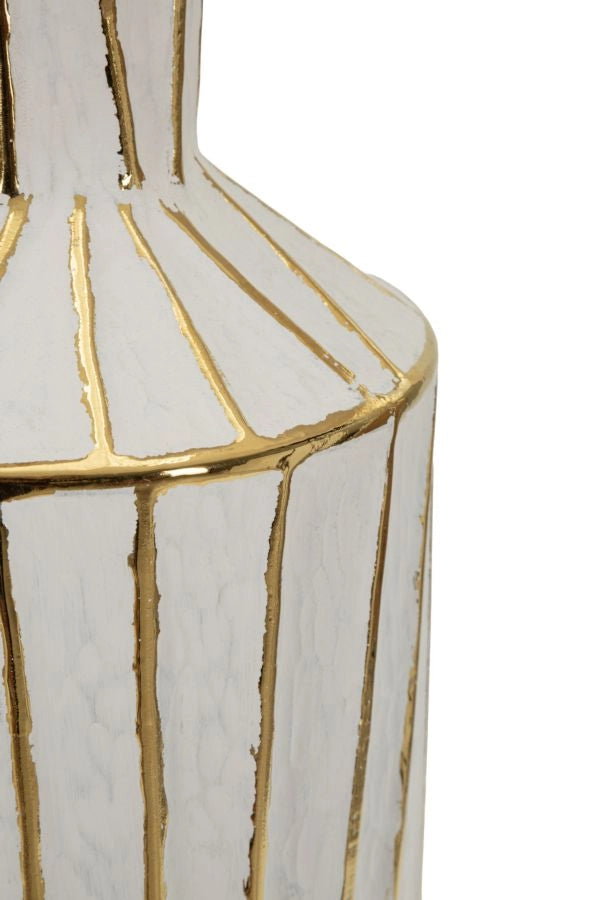 Lampada da Tavolo Tangeri Ø45x73 cm in Ceramica e Ferro e Tessuto Bianco e Oro