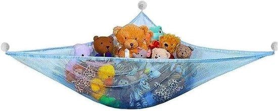 Organizzatore per giocattoli - Raccoglitore per giocattoli - Con grappe - Blu - Camera dei bambini - Adatto per giocattoli - Con lacci per appendere