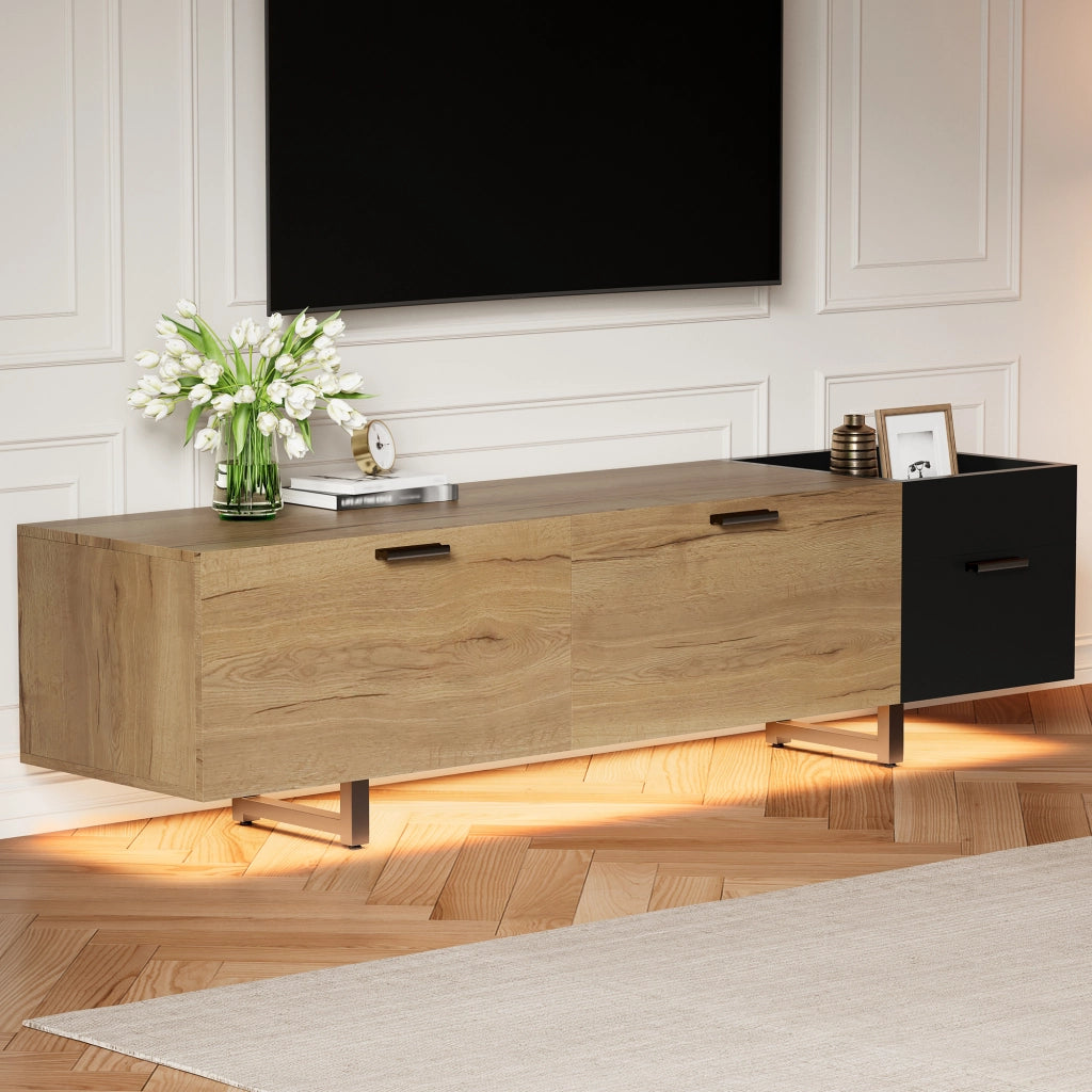 Mobile TV con vani aperti e 4 cassetti; LED - per soggiorno - 180×38×49 cm - nero