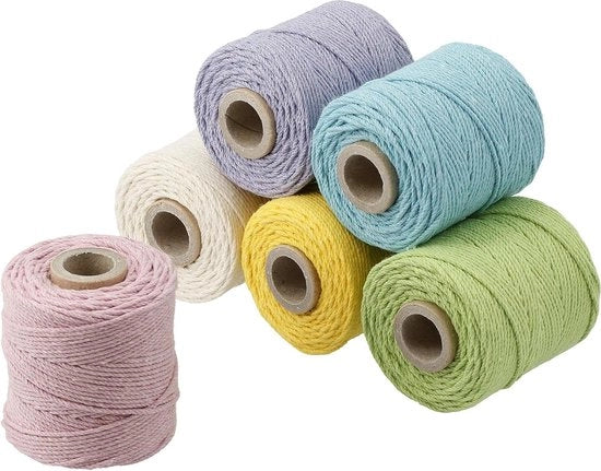 6 set di fili di cotone premium per macramé e artigianato - set pastello - 1 mm x 65 m