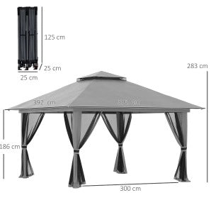 Gazebo pieghevole 392 x 392 cm con tetto ventilato e pareti laterali