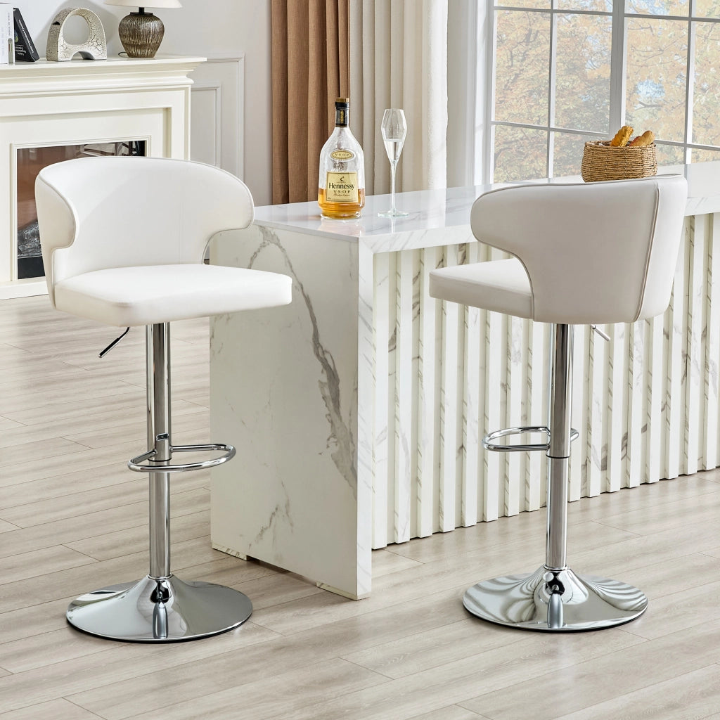 Sgabello da bar girevole con altezza regolabile, schienale ergonomico e poggiapiedi, in pu bianco