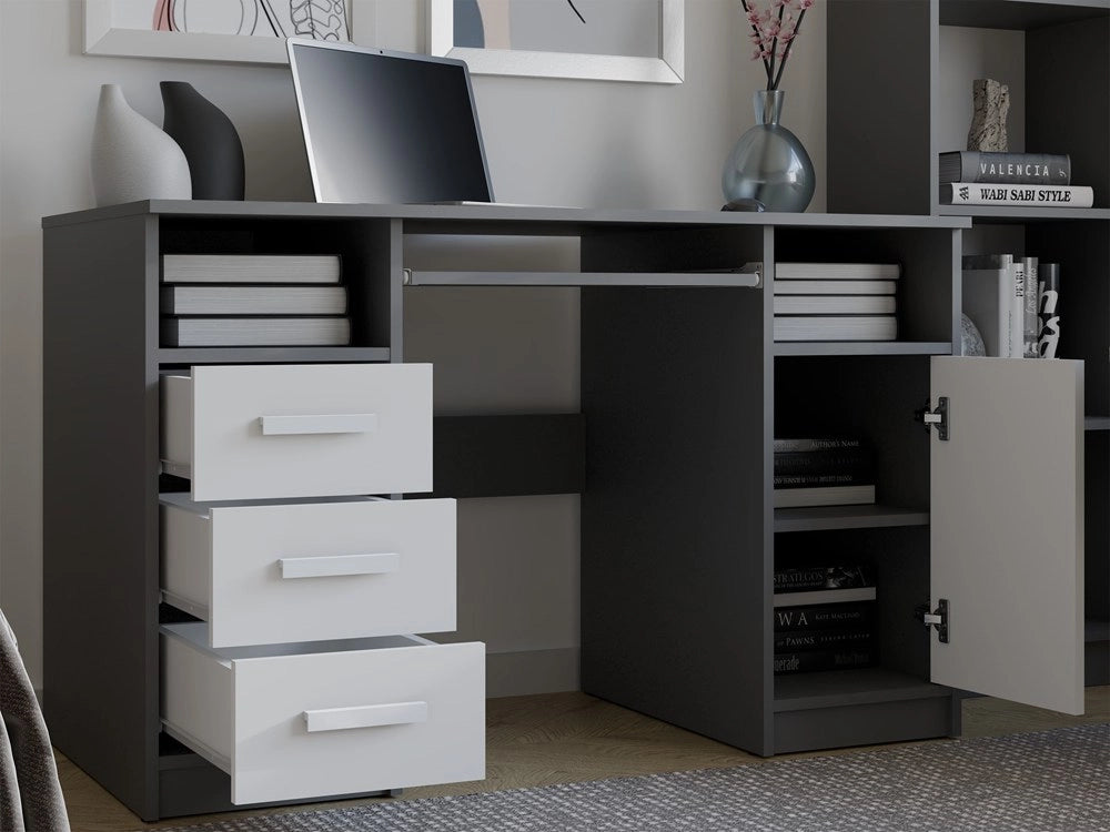 Scrivania delta antracite / bianco 120 cm 3 cassetti mobile con ripiani per ufficio camera e laptop