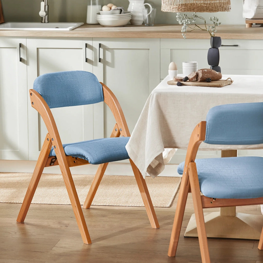 Sedia Pieghevole Sedia da cucina con sedile e schienale imbottiti Sedia da scrivania in faggio blu FST92-BL