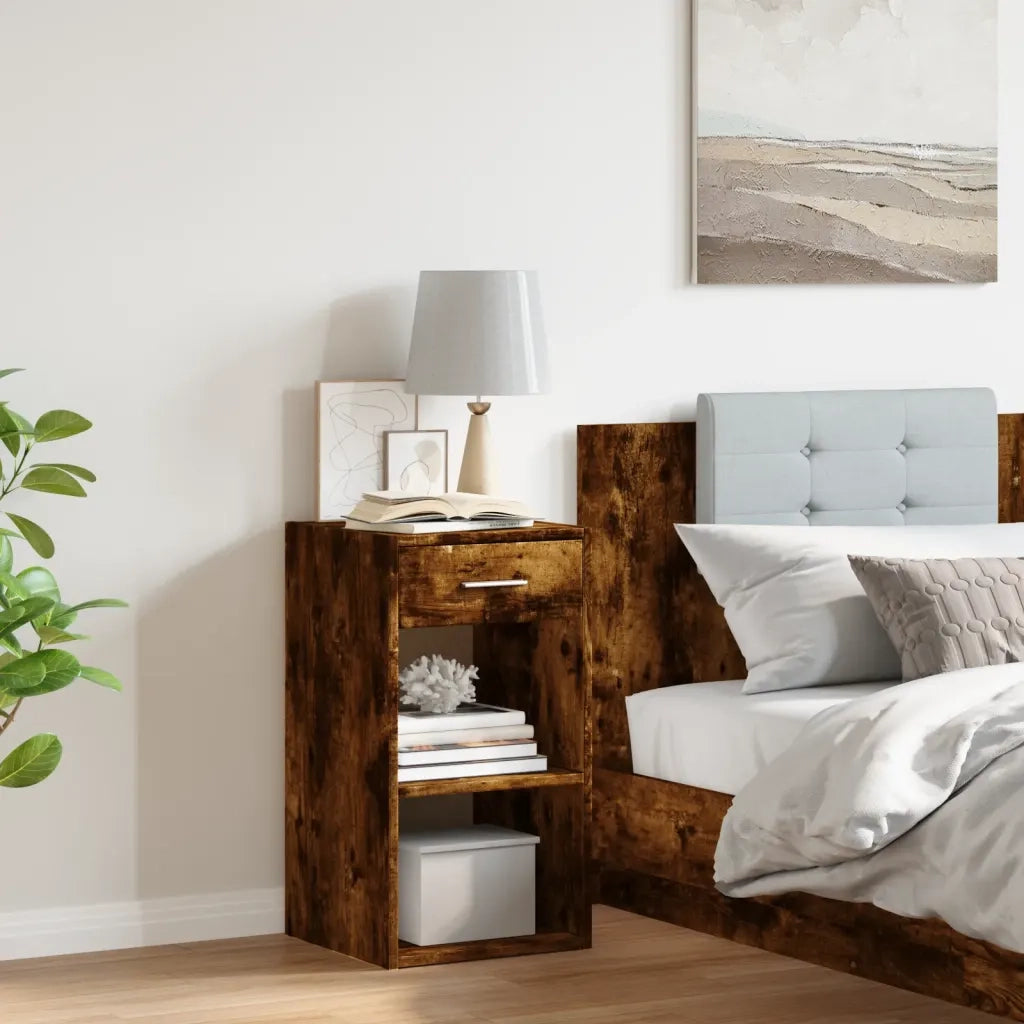 Comodino | Armadio da Notte | Mobiletto da notte Rovere Fumo 35x34x65 cm in Legno Multistrato