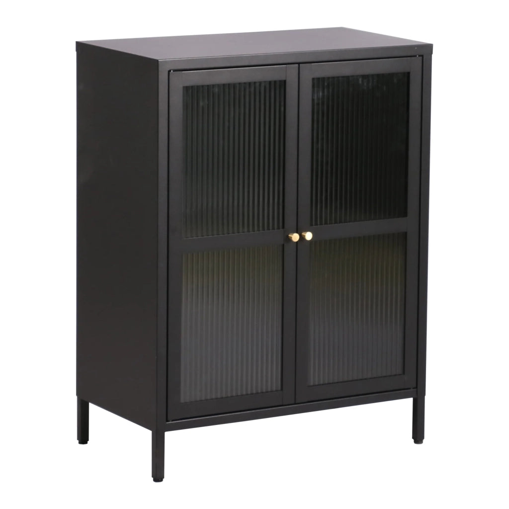Credenza in acciaio e vetro ondulato 84 x 64 x 35 cm nero 03_0006612