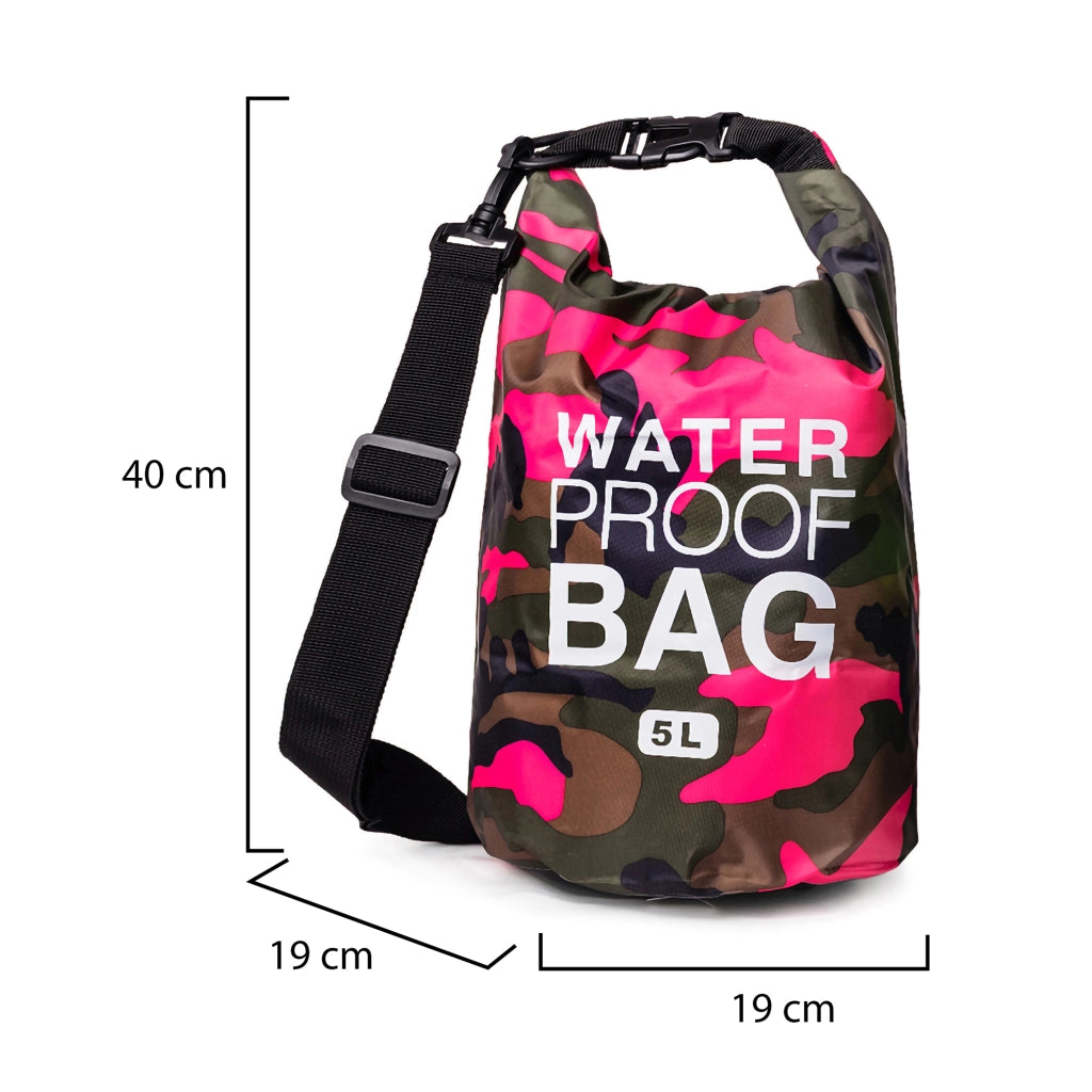 Seniliri, Borsa Impermeabile Capacità 5 lt, Rosa Mimetica Fuxia