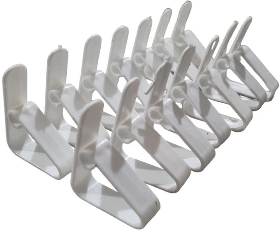 Set di 14 clip per tovagliato bianche - Robusta, versatile e pronta all'uso per tutte le occasioni - Clip per tovagliato in plastica - 4,5 cm, Blanc