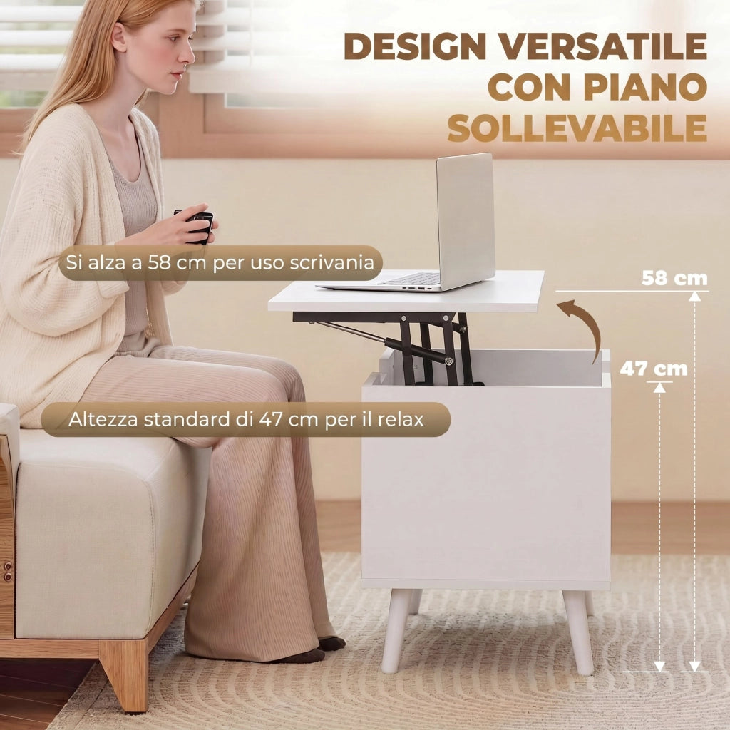 Tavolino da Caff¨¨ con Piano Sollevabile e Spazio Nascosto, 75 cm Bianco Punzonato