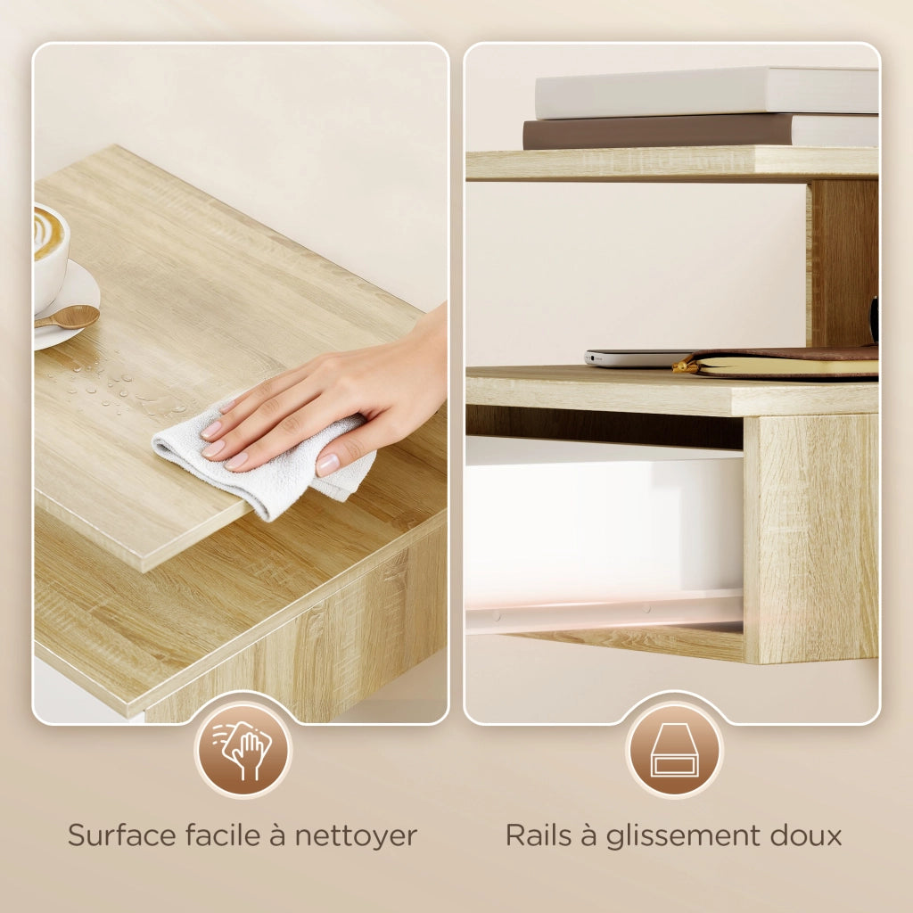 Comodino sospeso bianco e rovere ¨C Xylo ¨C Set 2 pezzi con cassetto 35x32x22,5cm