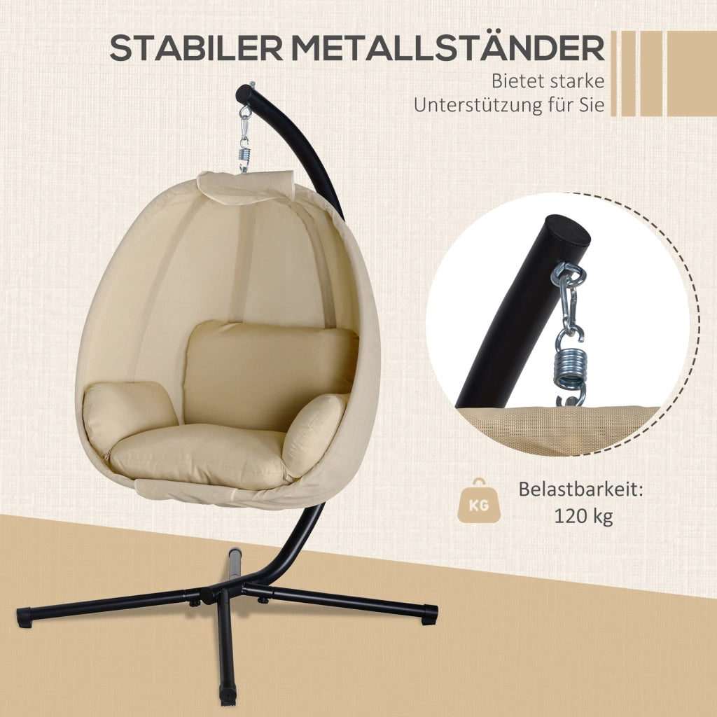 Sedia amaca a forma d'uovo con morbido cuscino interno all'aperto 125×95×170cm kaki