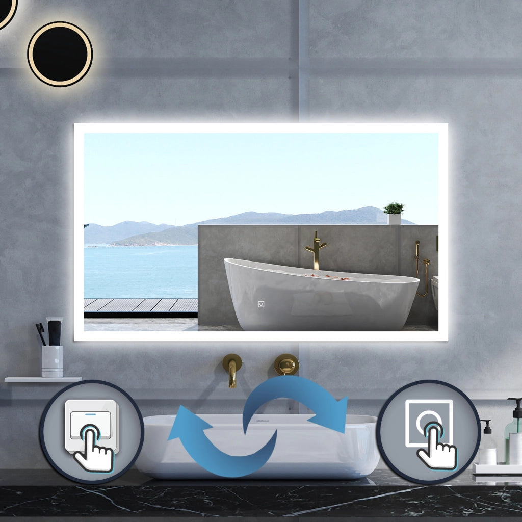 Specchio da bagno Rettangolare con 100x60cm,Memoria, Antifog,Regorabile,Retroilluminato,doppio interruttore,