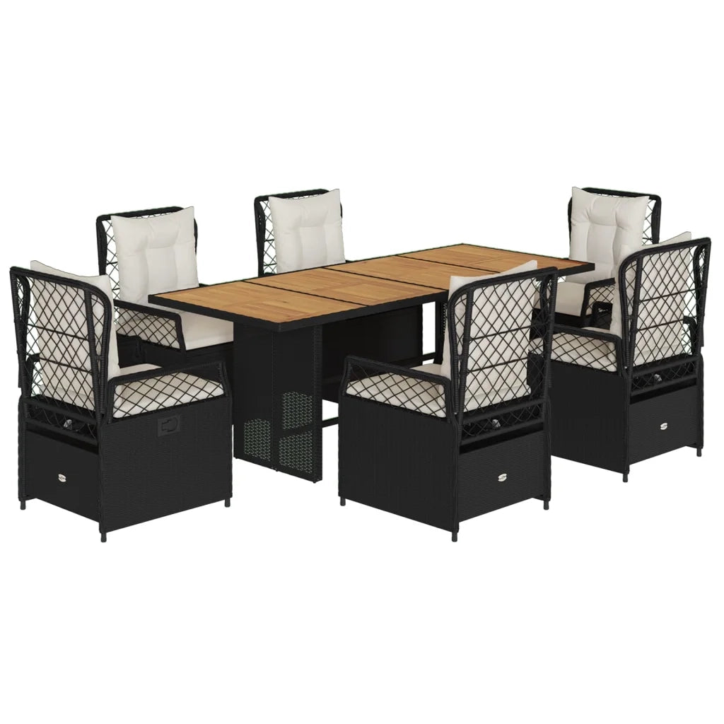 Set da Pranzo da Giardino 7 pz Nero con Cuscini in Polyrattancod mxl 93191