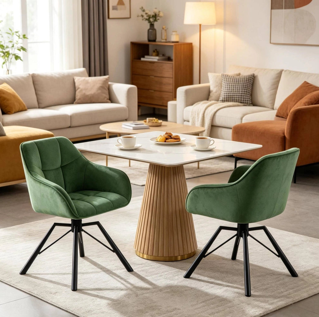 Set di 2 sedie da pranzo girevoli in velluto verde scuro