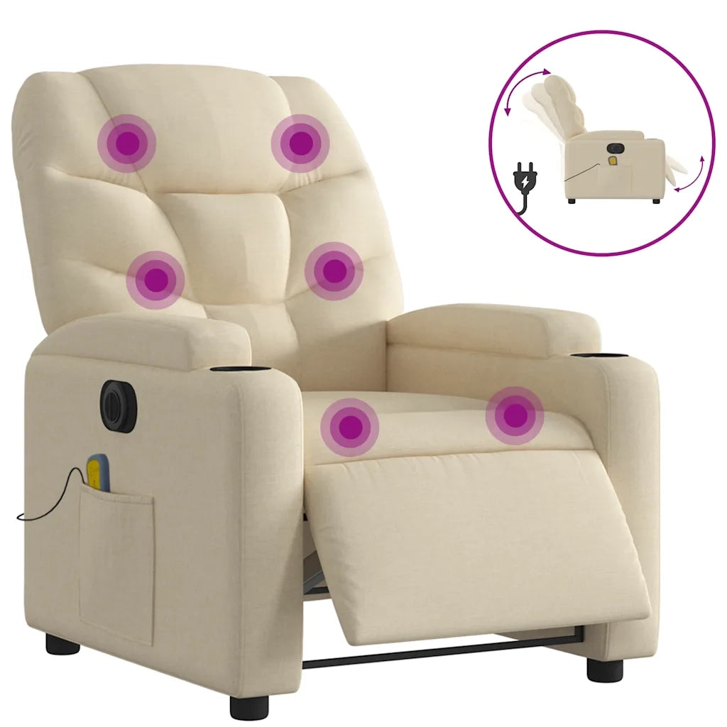 Poltrona Reclinabile Massaggiante | Sedia Relax Elettrica Crema in Tessuto