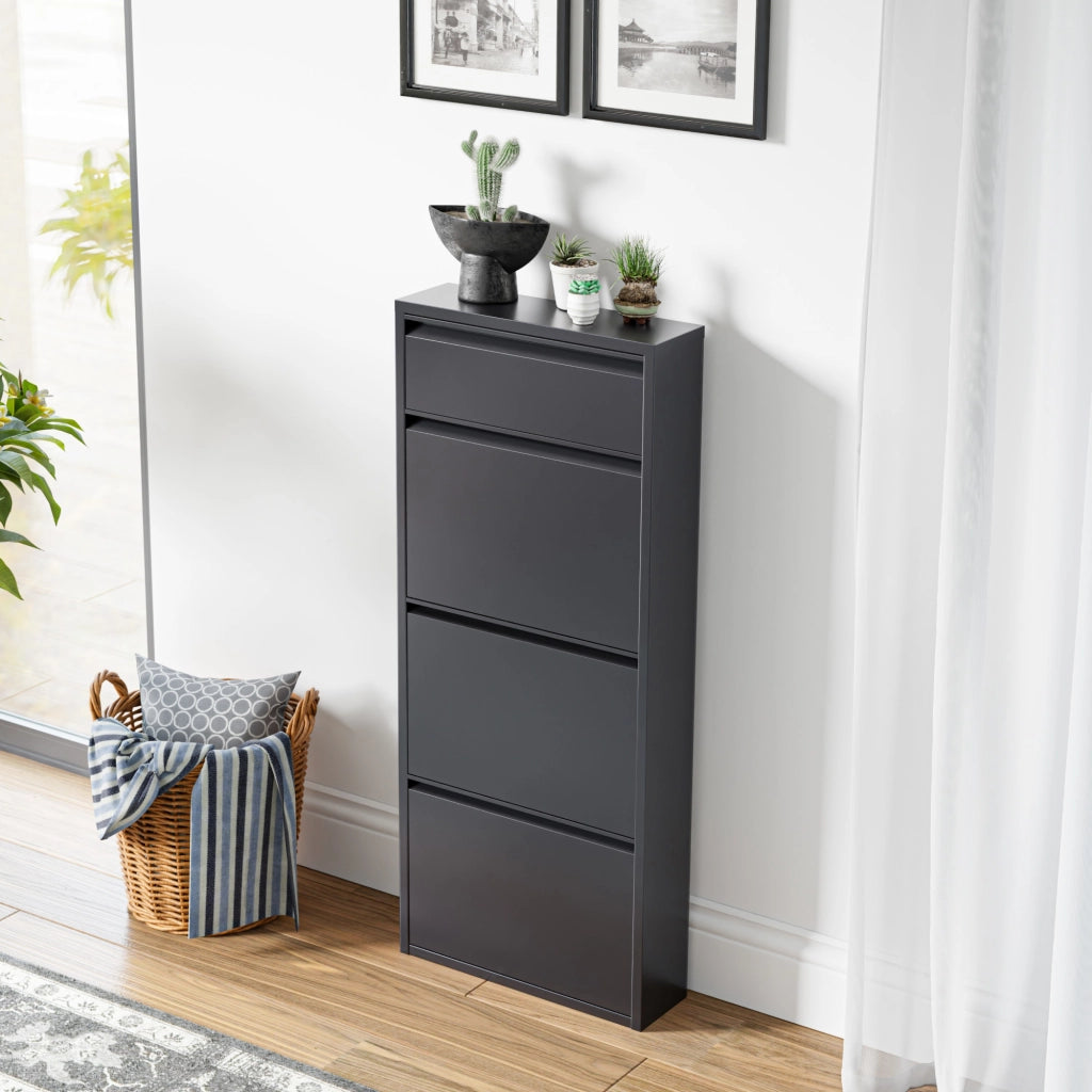 Scarpiera Sokndal con 3+1 Contenitori Ribaltabili Portascarpe in Metallo - Grigio [en.casa]