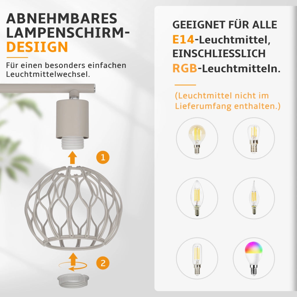 ZMH Faretto da soffitto 2 Luci Grigio E14 Metall Orientabile Moderni per Soggiorno Cucina Corridoio Senza Lampadina