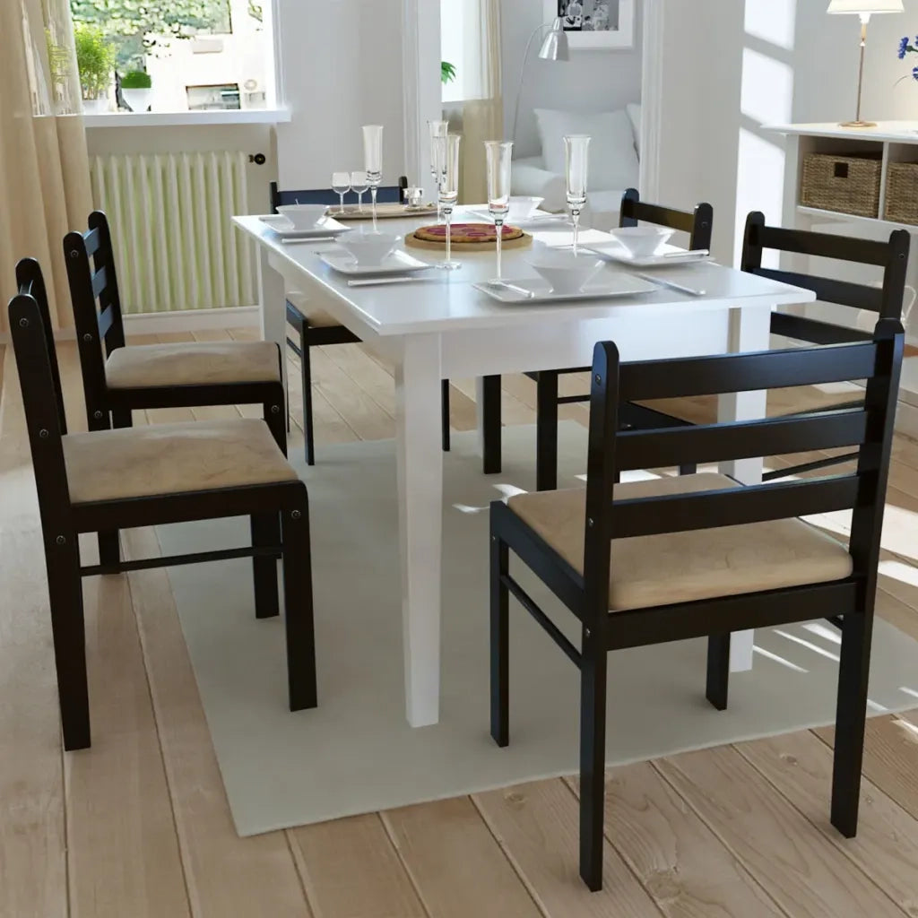 Sedie da Pranzo 6 pz Marroni in Legno Massello e Velluto