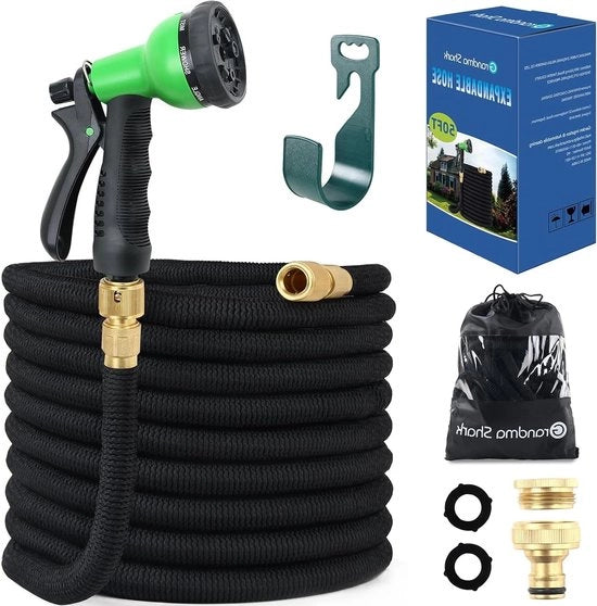 Serpentino estensibile per giardino con pistola d'acqua - 8 modalità - migliorato e duraturo - 3450D tessuto - pezzi di connessione in ottone massello - set di avvolgimento della serpentina - non si piega - tubo d'acqua flessibile magico - 15 m