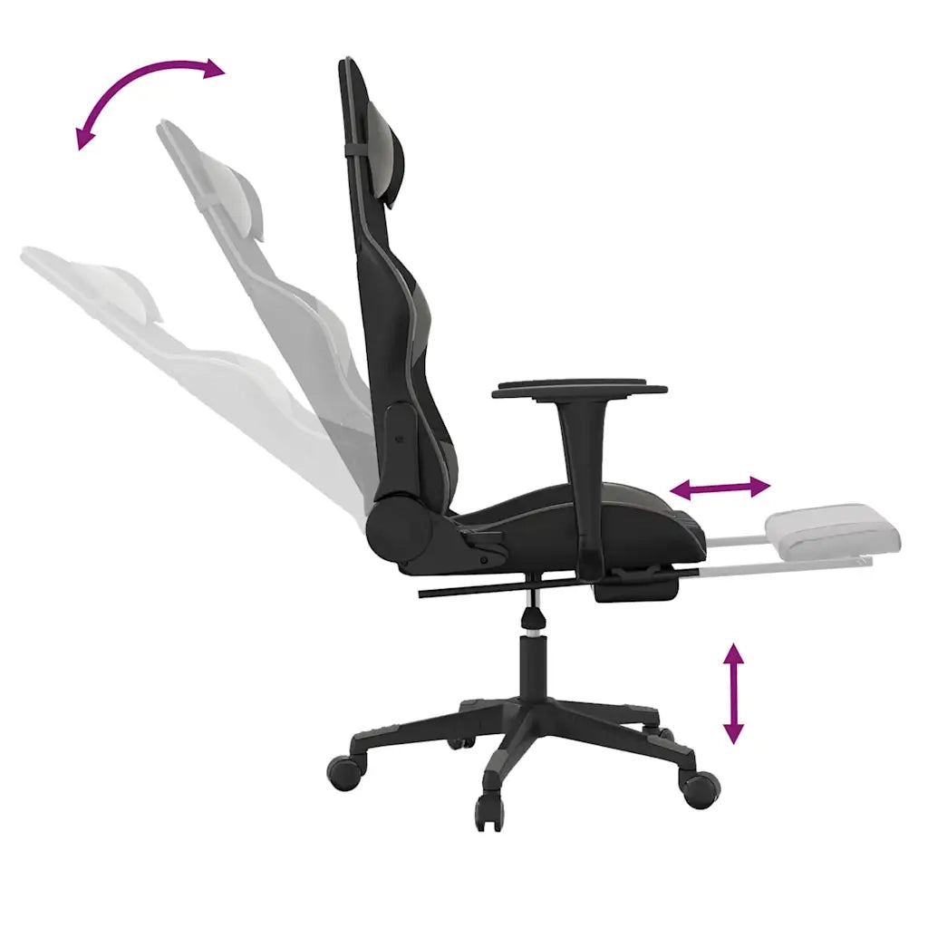 Sedia da Gaming Massaggio Poggiapiedi Nero e Grigio Similpelle cod mxl 60712