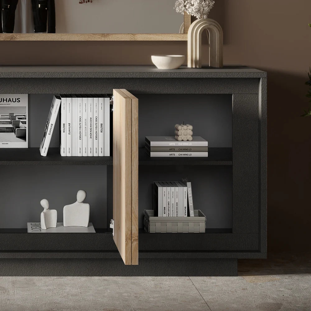 Madia 4 Ante Linea SKY L 207 Cm x H 80 Cm x P 50 Cm, realizzata in legno 100% MADE IN ITALY, design moderno per cucina, sala da pranzo, soggiorno colore Lava/Cadiz