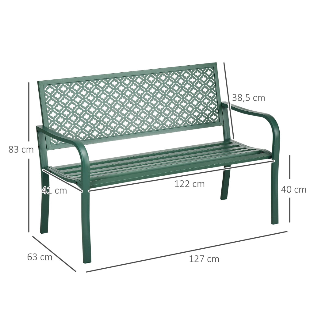 Panchina Da Giardino – Design Ergonomico – 127 x 63 x 83 cm – Acciaio – Verde Scuro – Per Terrazza E Balcone