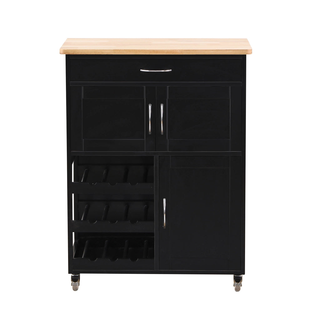 Mobiletto da cucina Febe con ruote in legno nero e top in rovere