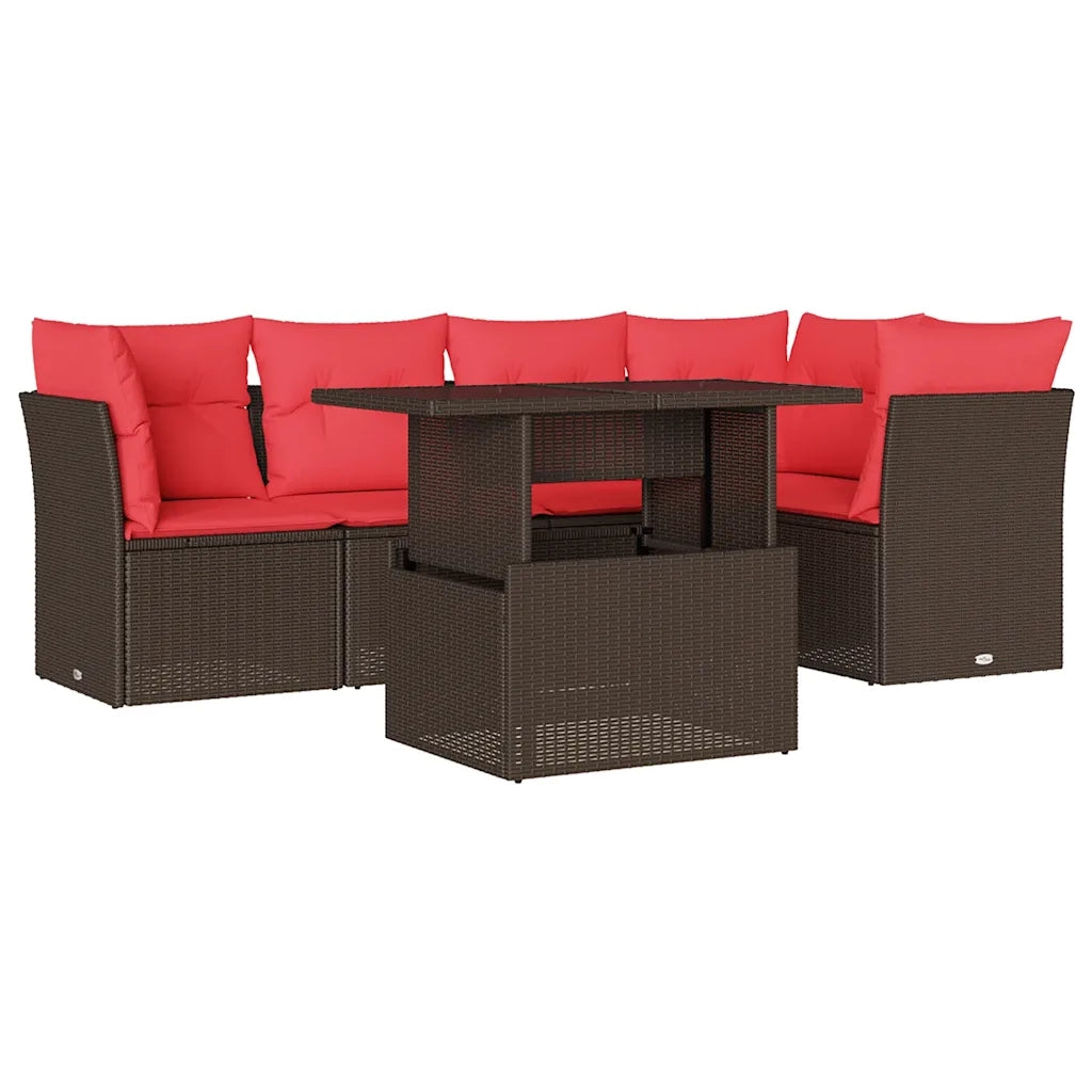 Set Divani da Giardino 6 pz con Cuscini Marrone in Polyrattan 3266574