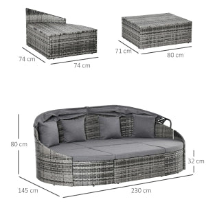 Isola Relax da Giardino 4 Pezzi con Parasole ¨C MINIMAL ¨C Polyrattan Grigio, 230x145x80