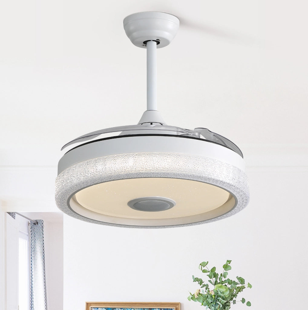 Ventilatore da soffitto bianco in PC con luce LED 32 W, RGB e telecomando