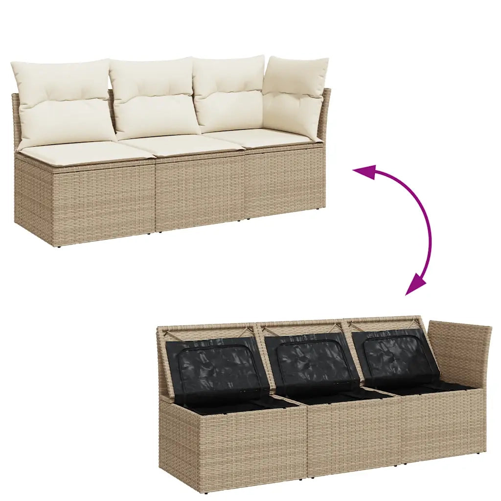 Divano da Giardino con Cuscini a 3 Posti-Sofa da giardino Beige in Polyrattan 828769