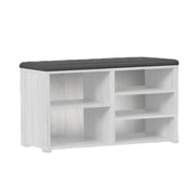 SCARPIERA IN MDF COLOR BIANCO LEGNO CON RIPIANI E SEDUTA IN SIMIL PELLE NERA DIMENSIONI 80X230X47 CM