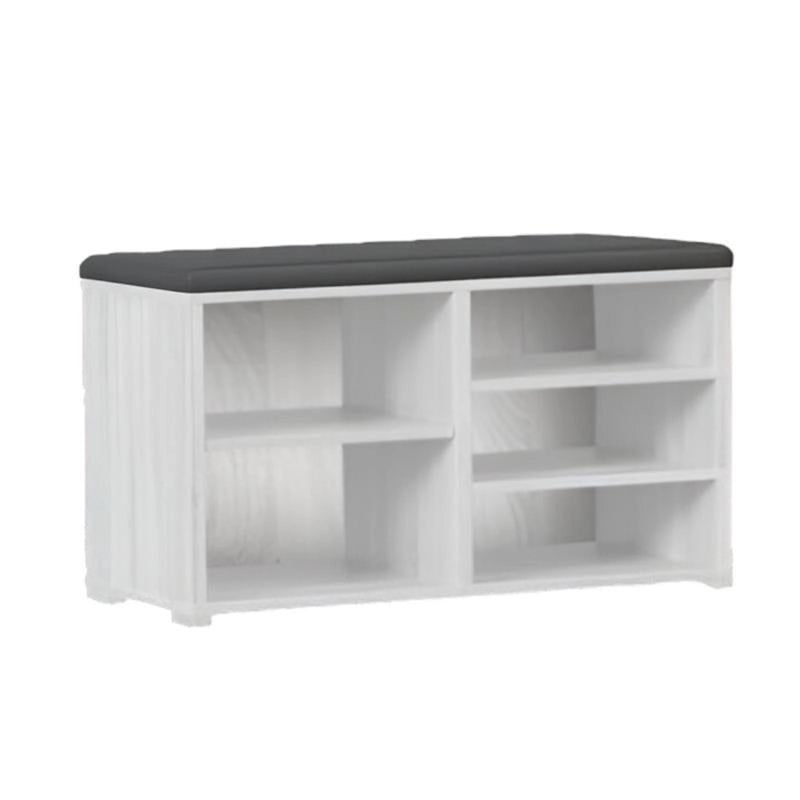 SCARPIERA IN MDF COLOR BIANCO LEGNO CON RIPIANI E SEDUTA IN SIMIL PELLE NERA DIMENSIONI 80X230X47 CM