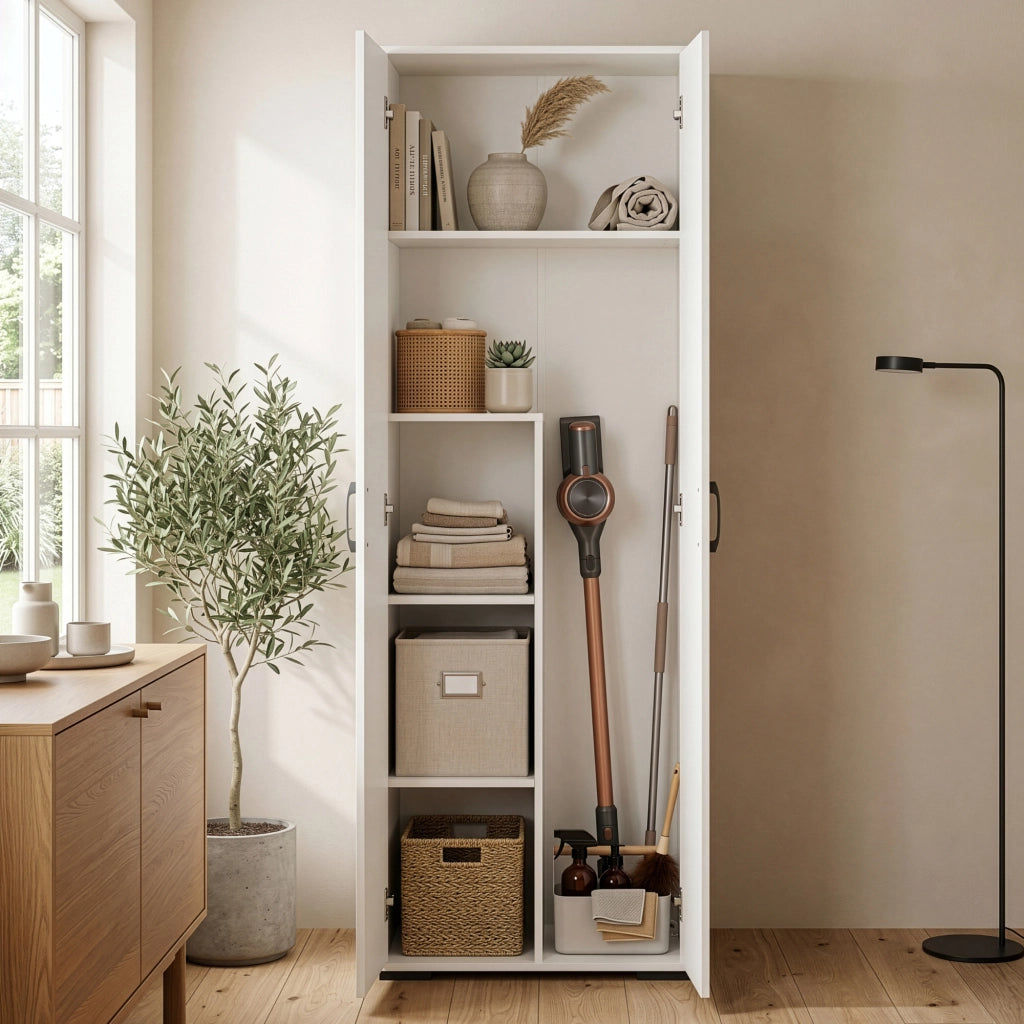 Armadio Multifunzionale Chalvefted a 2 Ante e Vano Portascope 175x60x35 cm - Bianco [en.casa]