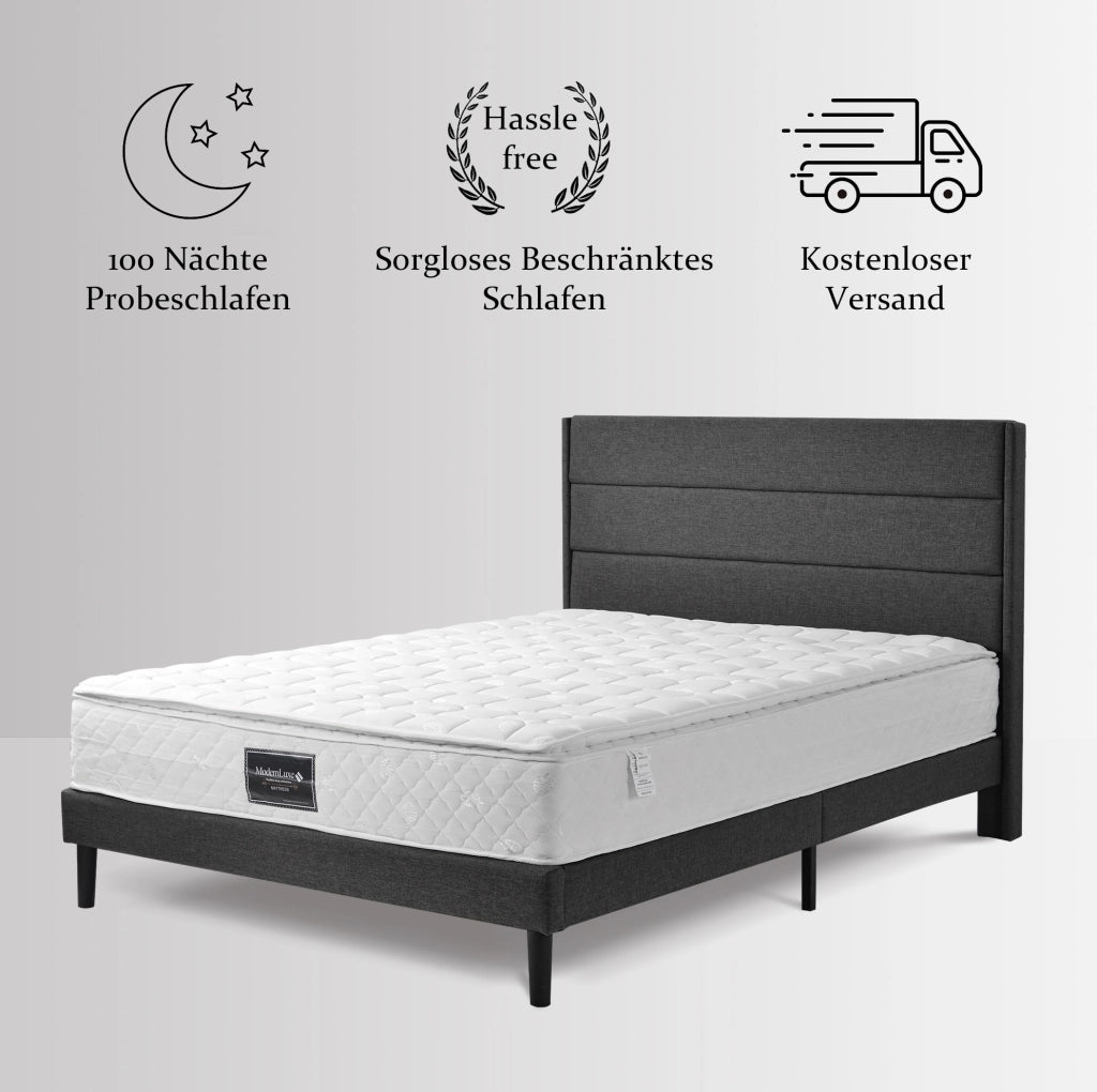 Letto matrimoniale contenitore 160x200 cm con testiera regolabile; USB/Type-C e materasso; lino beige