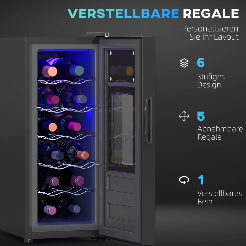 Cantinetta per 12 Bottiglie con Porta in Vetro ¨C zephmum ¨C Nero