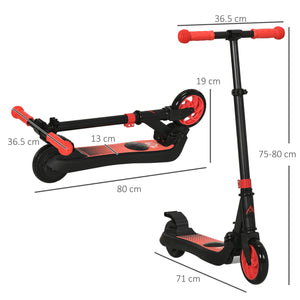 Monopattino Elettrico Pieghevole per Bambini Altezza Regolabile 75-80 cm Nero e Rosso
