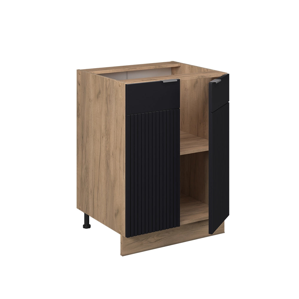 Mobiletto base cucina Fame-Line Nero rigato/Rovere dorato 60 cm, PL Antracite Vicco