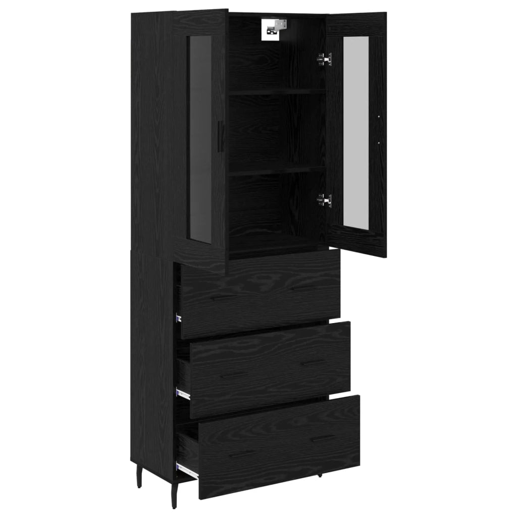 Credenza con cassetto 2 pcs Rovere Nero Legno multistrato