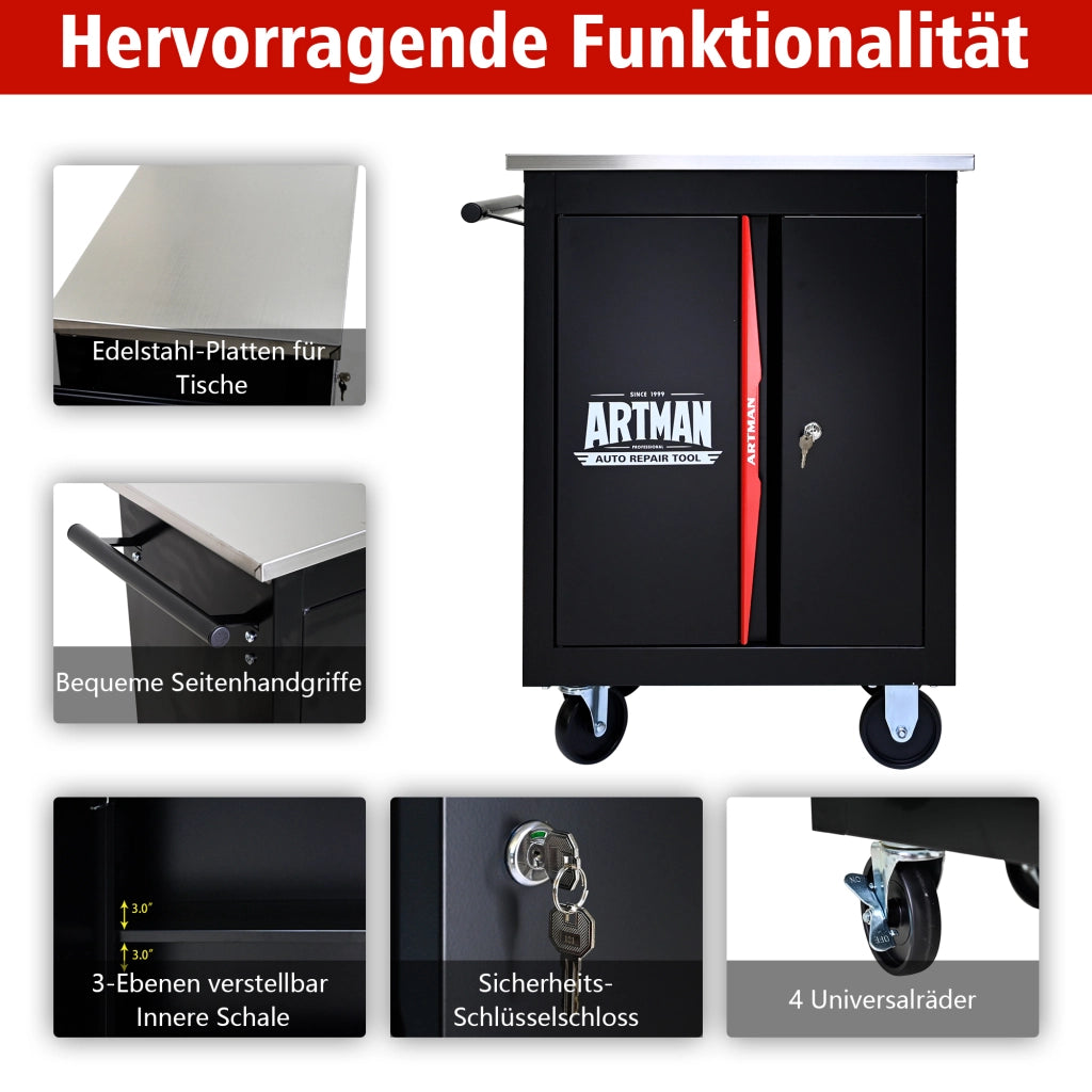 Carrello pieghevole a due ante con multiutensile ¨C Nero-Rosso