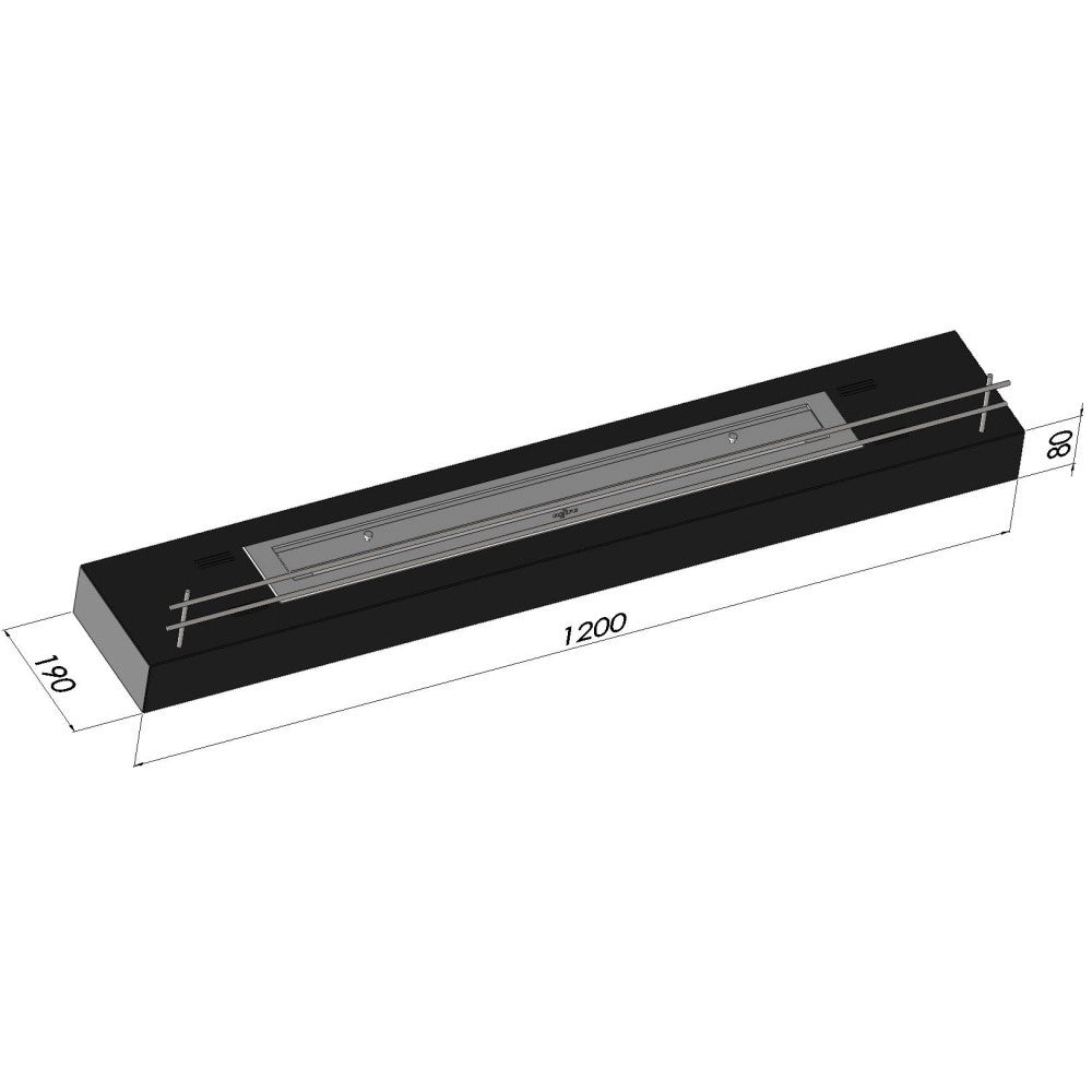Bruciatore a bioetanolo inserto da appoggio nero opaco in inox 120cm con vetri