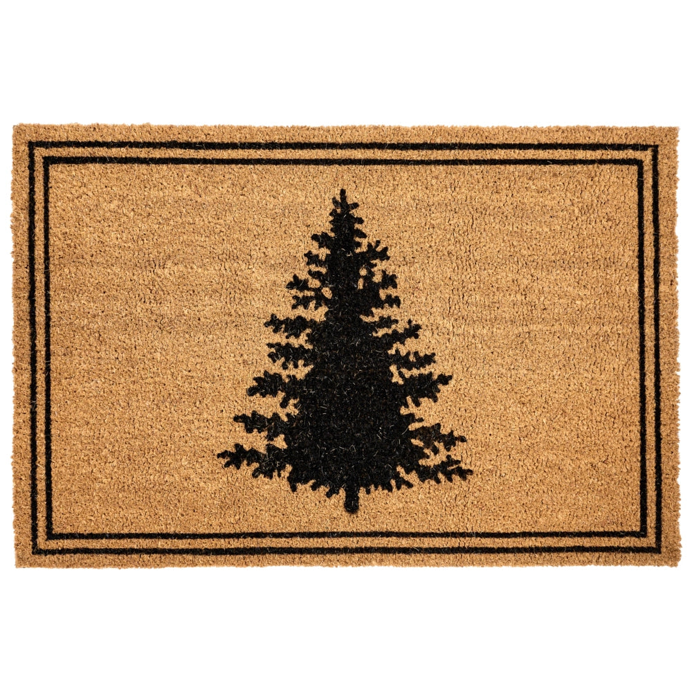 Zerbino in fibra di cocco naturale con fondo in gomma 60 x 90 cm Albero di Natale con motivo festivo Antiscivolo
