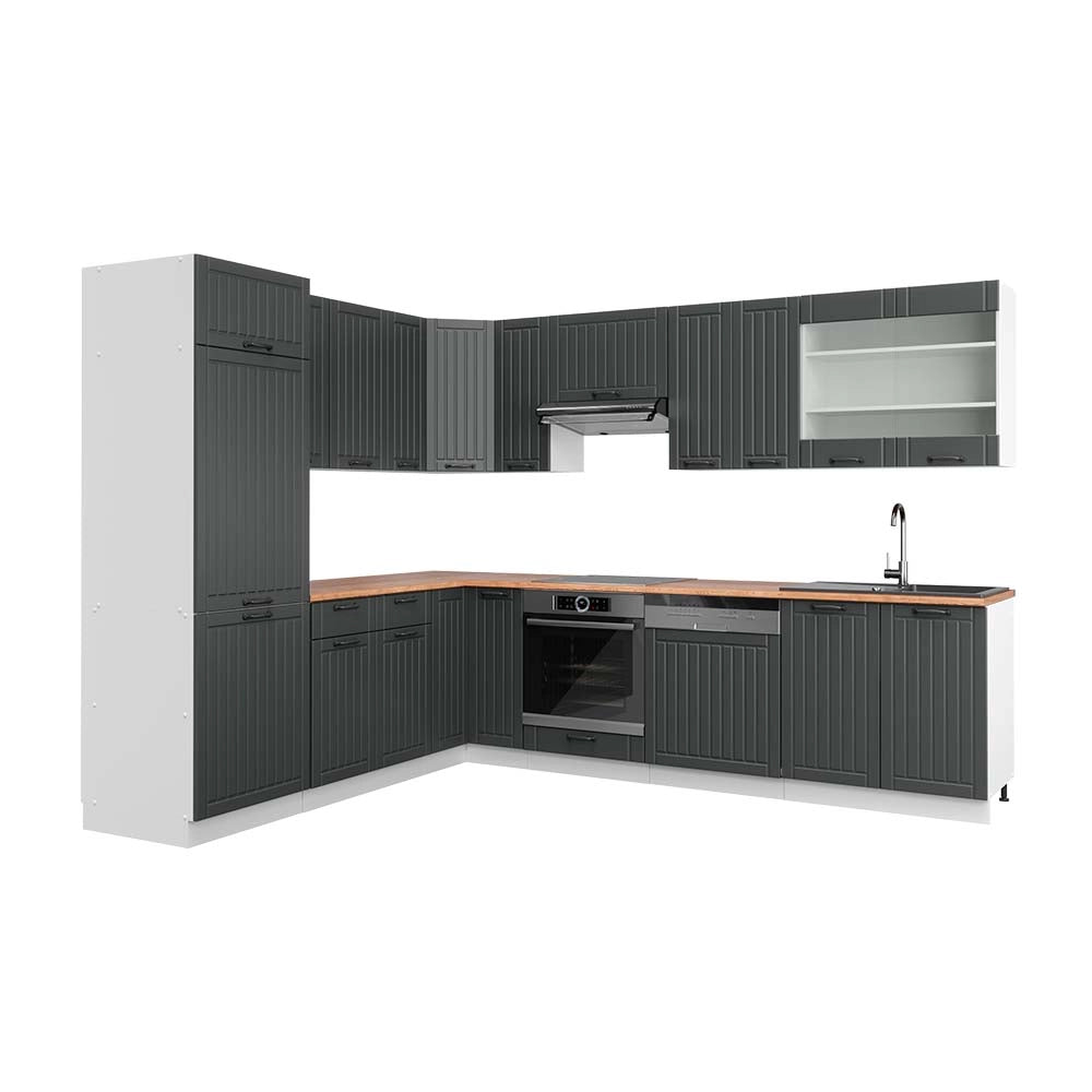Cucina angolare completa Fame-Line Antracite rustico/Bianco 287 x 60 cm, PL Rovere Vicco