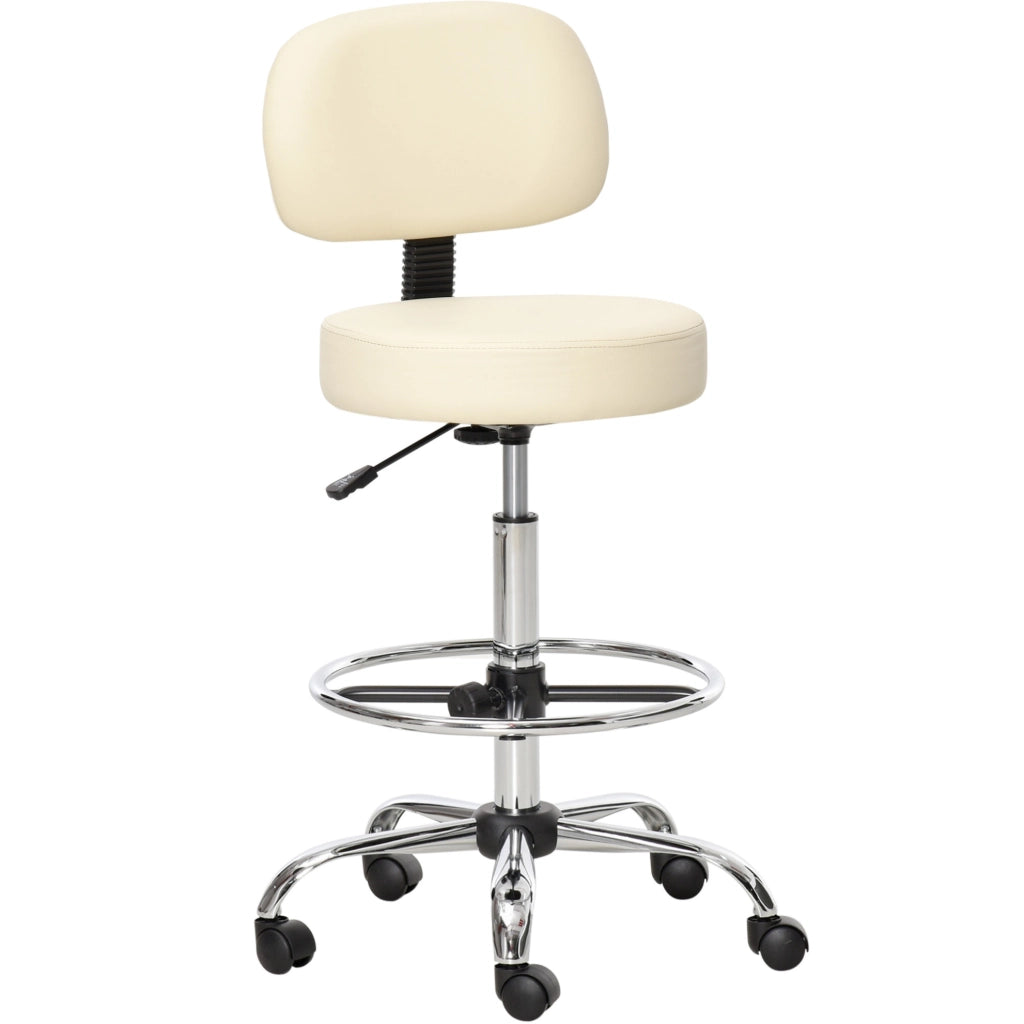Sgabello da bar 56x57x104-127 cm regolabile con rotelle in acciaio beige