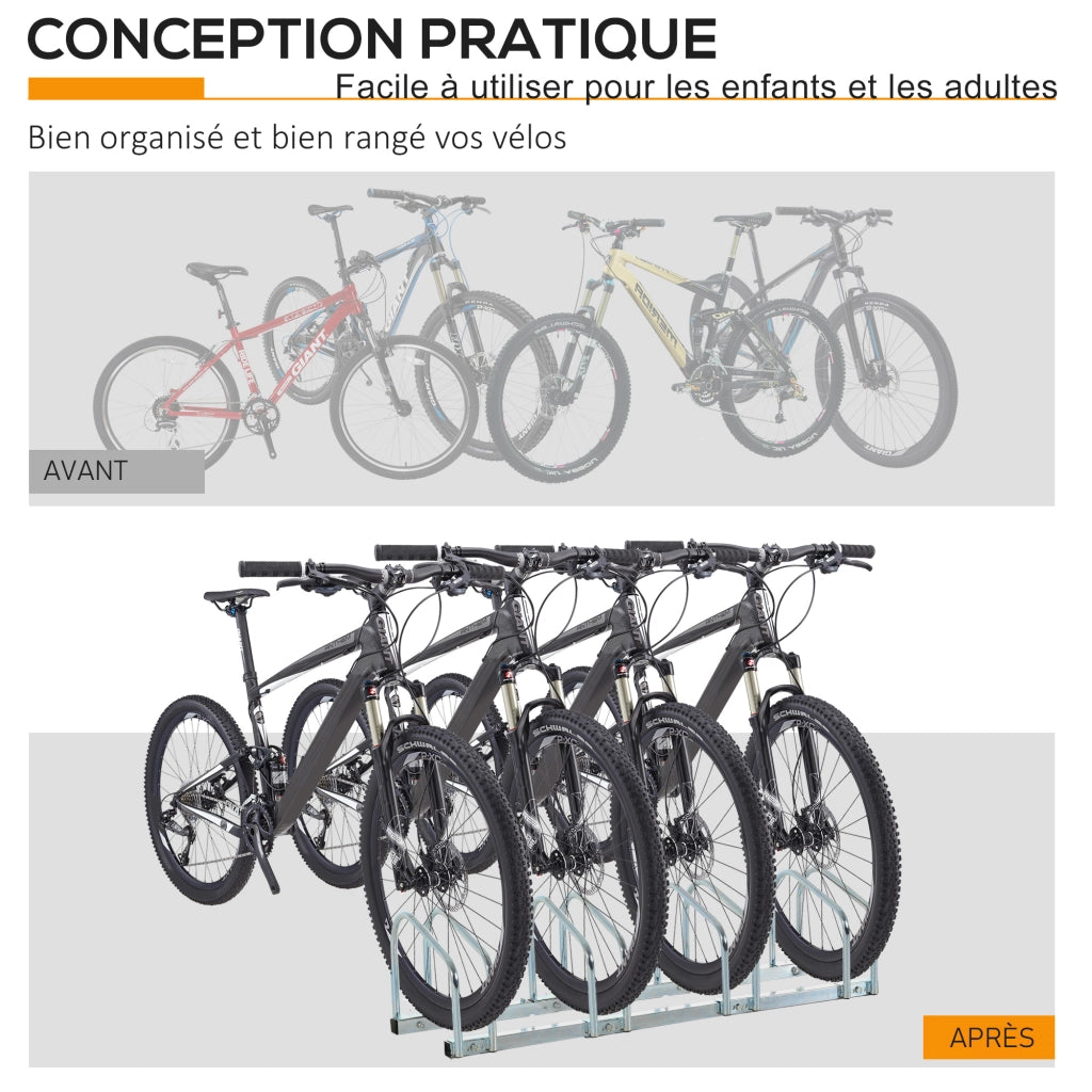 Portabiciclette per 4 Biciclette ¨C zephmum ¨C Argento 110x33x27 cm