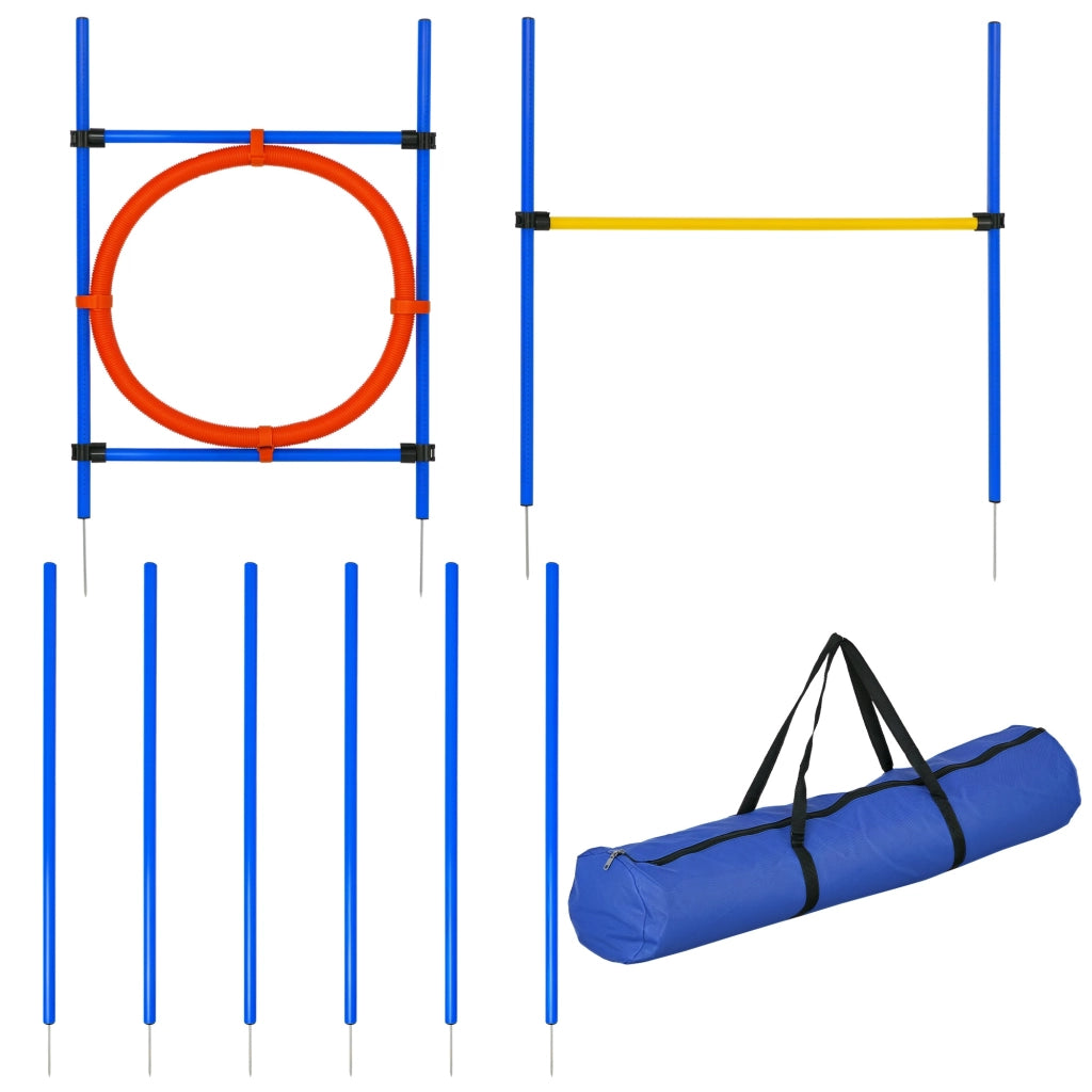 Set Agility per Cani ¨C Xylo ¨C Completo con Slalom, Ostacoli, Cerchio e Borsa Trasporto Blu Giallo Rosso