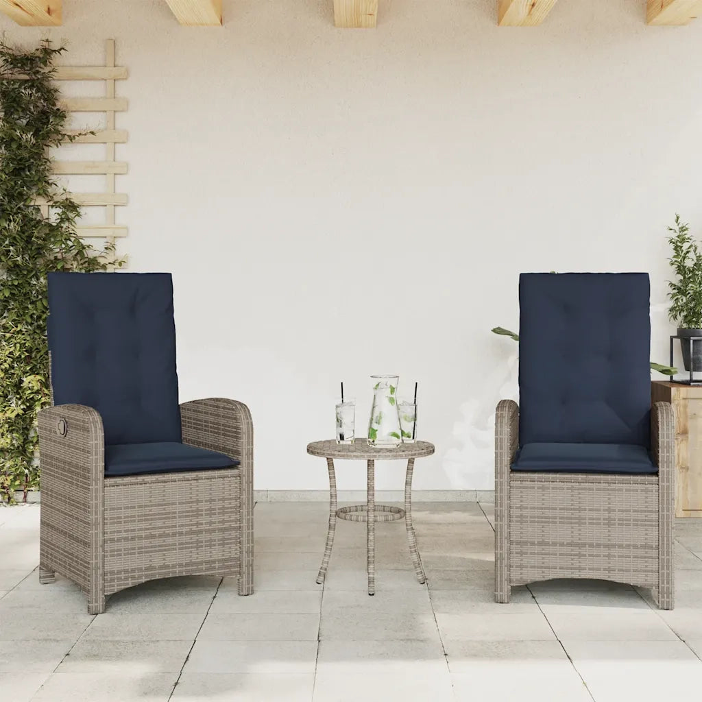 Sedie da Giardino Reclinabili 2 pz | Sedie da Esterno e Cuscini Grigio Polyrattan