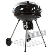 Bollitore per barbecue a carbonella in acciaio Nero con coperchio con ruote per griglia da cucina con termometro