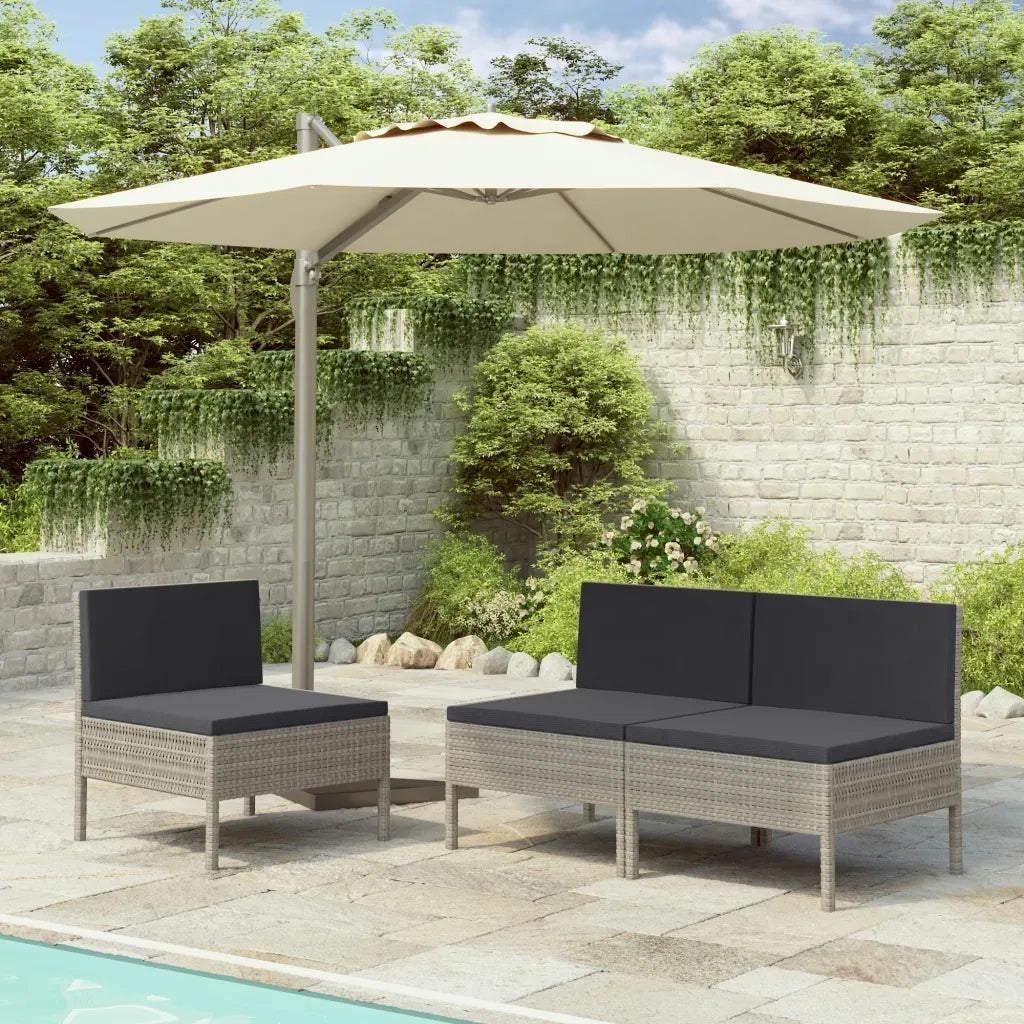 Sedie da Giardino 3 pz | Sedie da Esterno con Cuscini in Polyrattan Grigio