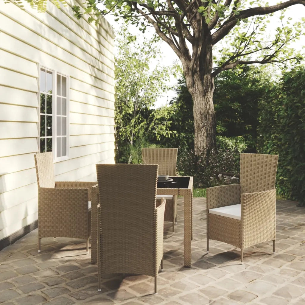 Set Mobili da Pranzo Giardino 5 pz con Cuscini Polyrattan Beige 3094902